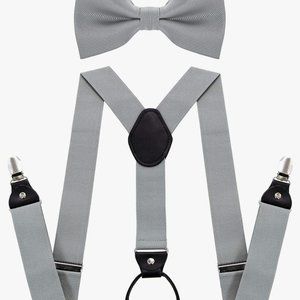 Silver suspender and bow tie set (NWT)